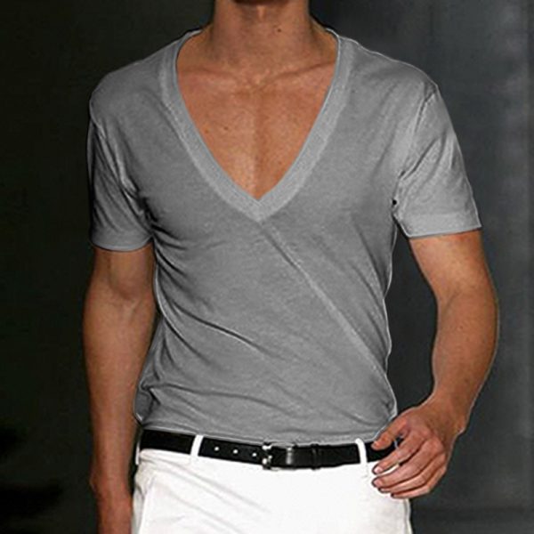 0554418d9dfde1452b017b336533c1f898a9f8d4adba9bbc092187d70902ca0c.jpg Men's Basic White Deep V-Neck Cotton Short Sleeve T-Shirt