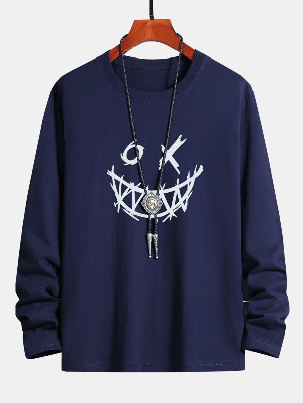 06fd7bdf954c4cbad493c78df00ab06b90b5dbf1d5385bbd8ea08aa62dae5a28.jpg Long Sleeve Scary Face Print Cotton T-Shirt