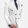 Elegant Plain Lapel Collar Double Breasted Blazer & Pants 2Pcs Set