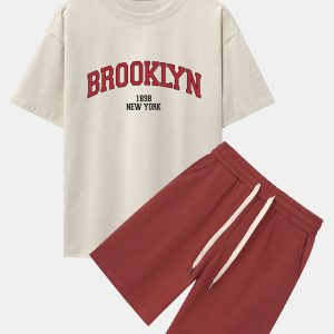 0c0737284bff81a17c148c4d307a27ef95e0f457d225fa9667fa2c3fa870cefa.jpg Brooklyn Print Drop Shoulder Oversize T-Shirt & Jersey Shorts
