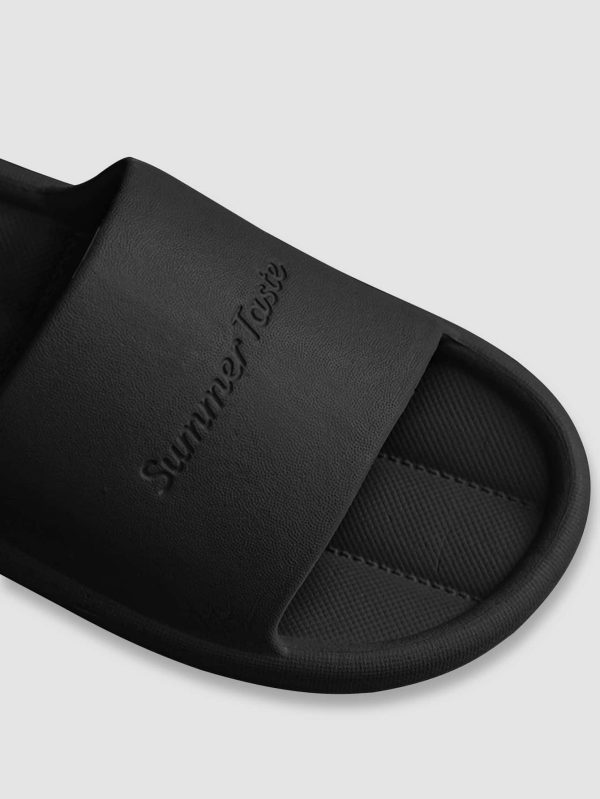 0c390107e68c36386da70aff336e4187582c71c09ab52205cd7aafa2d61cdd78.jpg Cool Black Slippers For Women, Letter Embossed Slides