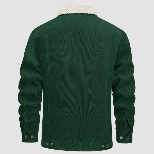 Men's Corduroy Jacket Sherpa Lined Cargo Jackets Cotton Turn Down Collar Winter Warm Casual Work Coat with 5 Pockets