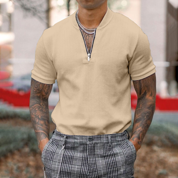 Gentleman business short-sleeved fitness zipper T-shirt