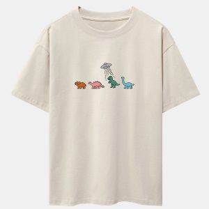 108a76adb31a812df285e6514079844796f26cff23f3953c413ee4d7eaa222a1.jpg Cartoon Dinosaur Print Heavy Weight Oversize T-Shirt