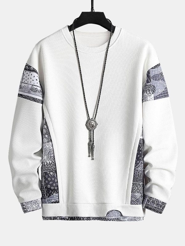 Paisley Print Panel Waffle Sweatshirt & Waffle Jogger Pants