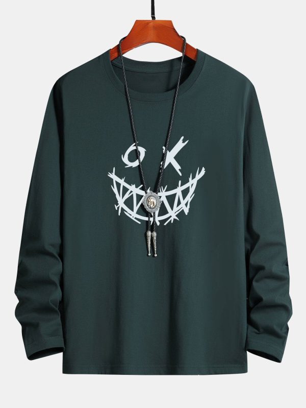 12a2b53d7fa0c35bdb236b979d6a84032b445847a2bcd93a6042e098e8988ce5.jpg Long Sleeve Scary Face Print Cotton T-Shirt