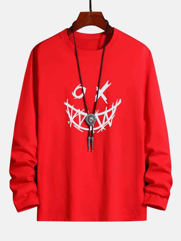 17bfe8e86a5f1c9d03a04730f45e394229ac914212a27ba38272e533d234d9a9.jpg Long Sleeve Scary Face Print Cotton T-Shirt