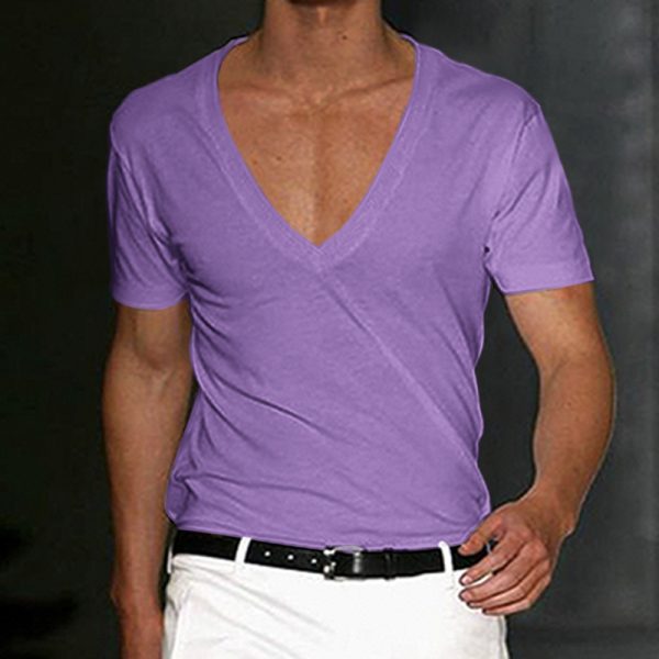 18ae1c53957592f63f71f99f359b97f418f514e9715204ab2a9c28bc2046da21.jpg Men's Basic White Deep V-Neck Cotton Short Sleeve T-Shirt