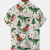Men's Christmas Dinosaur Print Short Sleeve Hawaiian Shirt with Chest Pocket