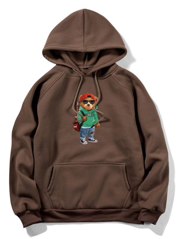 Guitar Bear Print Hoodie