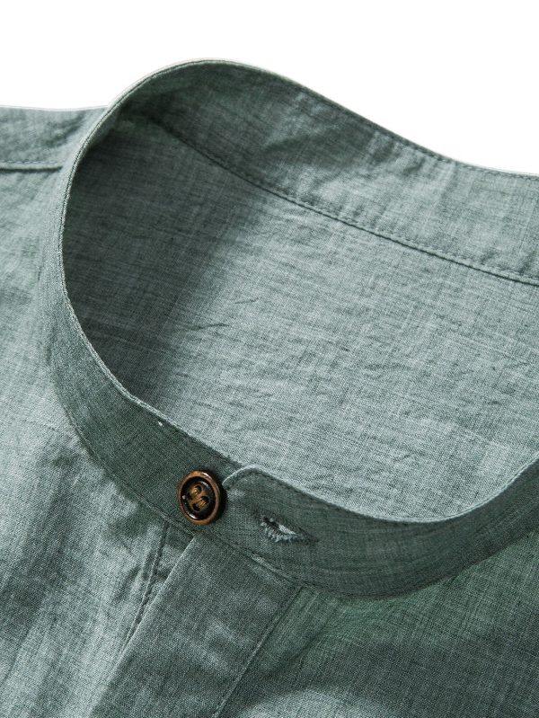1e36467475b2460ddb2737675ed951c54531d0c00d6889374c8338abe6969fcf.jpg Short Sleeve Half Button Fly Henley Collar Shirt & Straight Leg Linen Pants