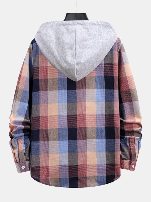 Contrast Hoodie Plaid Shirt