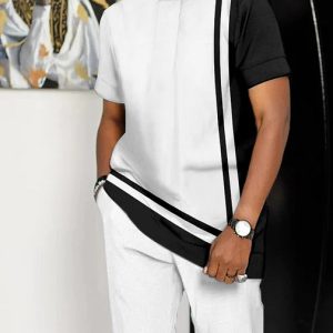 1f1edfcdb99a8c235f28b068bd7acb950860896062b84fb437ad877ace7a6a8a.jpg Suitmens Men's White Printed Short Sleeve Suit 2 Colors 163