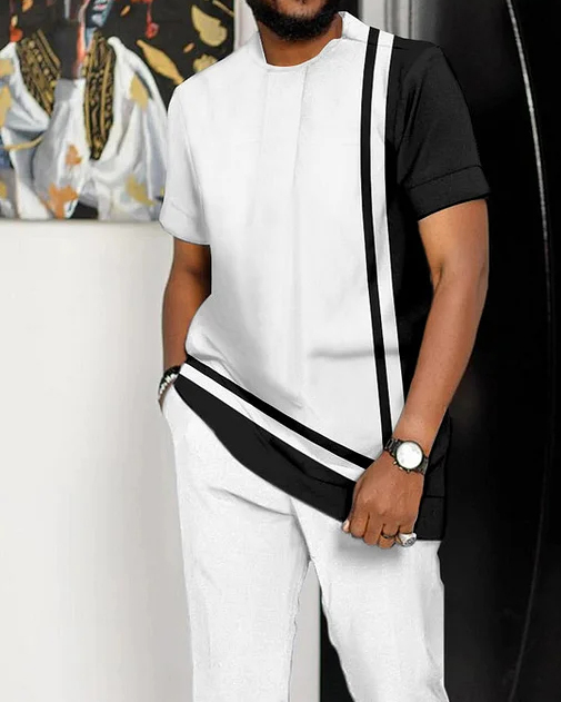 1f1edfcdb99a8c235f28b068bd7acb950860896062b84fb437ad877ace7a6a8a.jpg Suitmens Men's White Printed Short Sleeve Suit 2 Colors 163