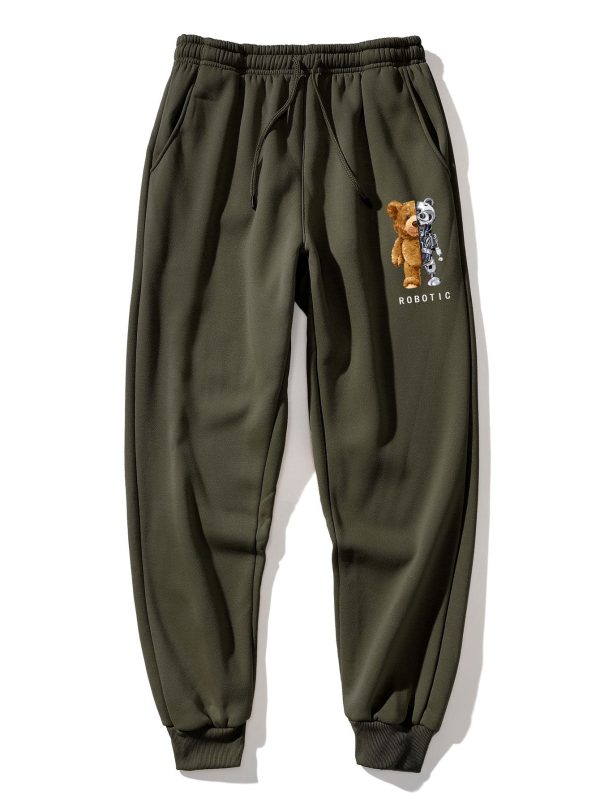 Robot Bear Print Raglan Sleeves Sweatshirt & Jogger Pants