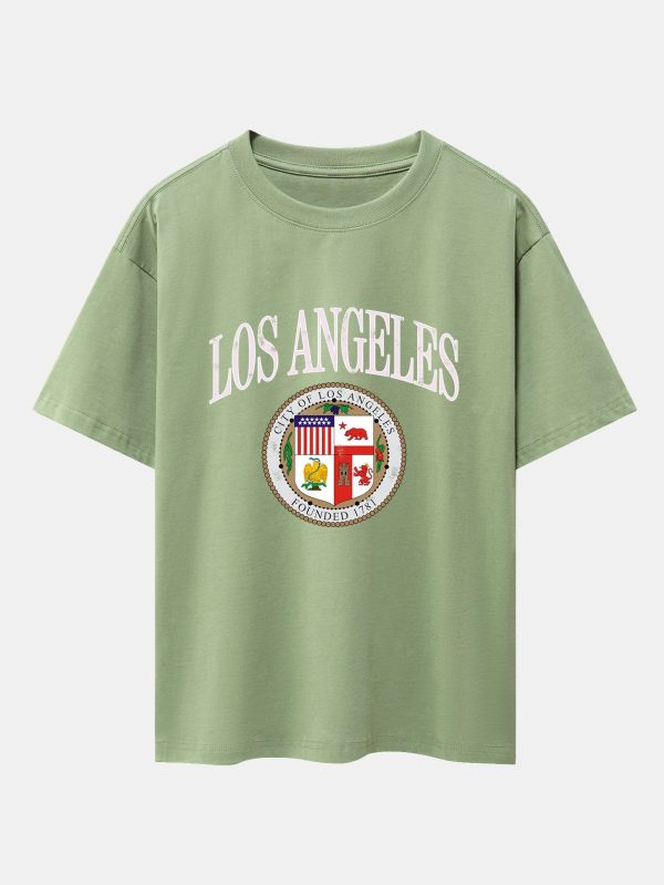 208091d39ad40f9ffdb93475cd477c4d01461acde2262c82a960cd8037d7495f.jpg Los Angeles Coat Of Arms Print Drop Shoulder Oversize T-Shirt