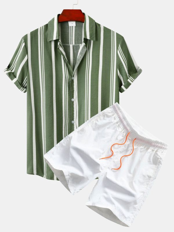 21f1bd8a69b511fb030fa5f7c607276d3114759ab68d9946a684b1d5fc347d54.jpg Stripe Print Button Up Shirt & Swim Shorts