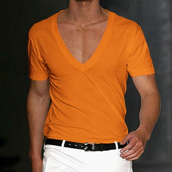 26febcce07e9d732456d946b5f6672b389f8174c2be6466a2690665224512aad.jpg Men's Basic White Deep V-Neck Cotton Short Sleeve T-Shirt