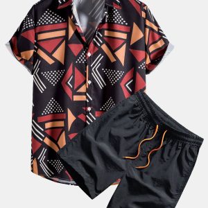Geometric Print Shirt & Swim Shorts