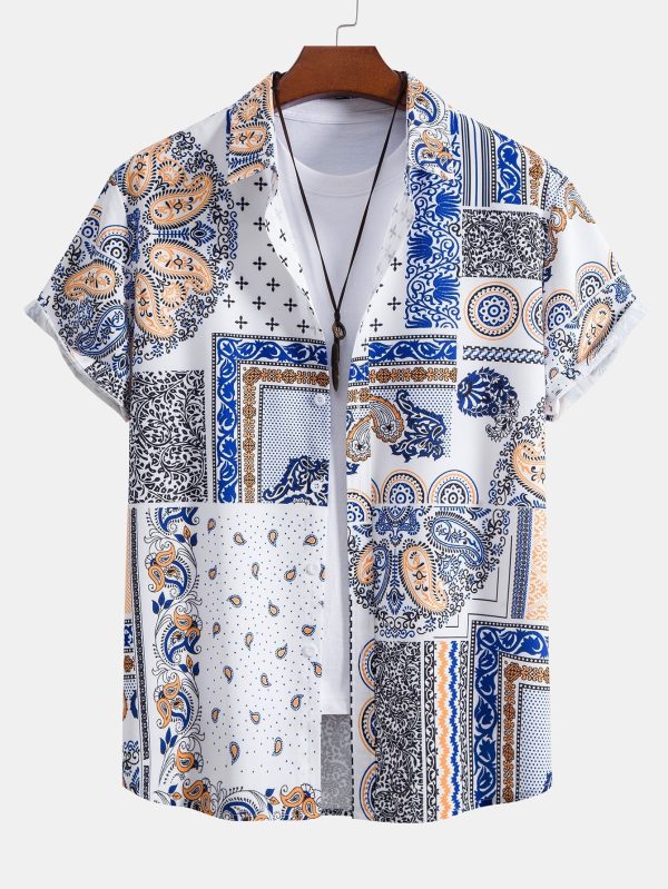 2b545abbbb355c2b57c7d65d8094e37331ea13b3964d99a9bc67d260b2c215c0.jpg Paisley Patchwork Print Button Up Shirt & Swim Shorts