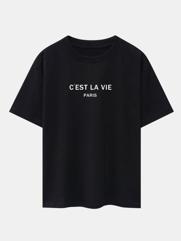 2c90a6921f70eca7791280a5becabd09c9940692ccb52c279a62e5255b09de0e.jpg Paris Letter Print Dropped Shoulders Oversize T-Shirt