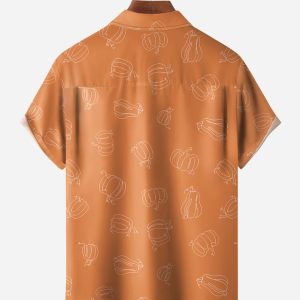 2cc2755f602d7250a4e7c8379312592095d57340763013eaa64d001a930961af.jpg Thanksgiving Dinosaur Turkey Chest Pocket Short Sleeve Shirt