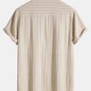 Linen Blend Striped Half Open Placket Henley Collar Shirt & Straight Leg Linen Pants