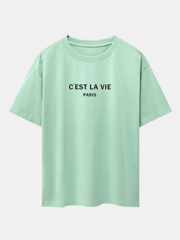 30dc2a3d81161afe8c2cc8cf375c2bb3d49d570aa8b6e9f6e857bc0c73d0c166.jpg Paris Letter Print Dropped Shoulders Oversize T-Shirt
