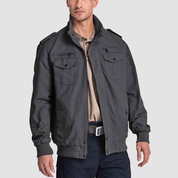 Men's Casual Jacket Lightweight Tactical Cargo Jackets Stand Collar Combat Jacket