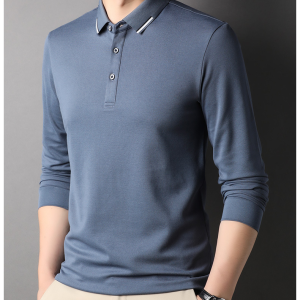 36266c0c539d3db8ae7fa0aaa388d3c8c6f4d8dd242f25ef10da76fed6c857af.png Men's gray blue lapel long sleeve polo shirt