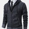 Diamond Pattern Zip Hooded Sweater