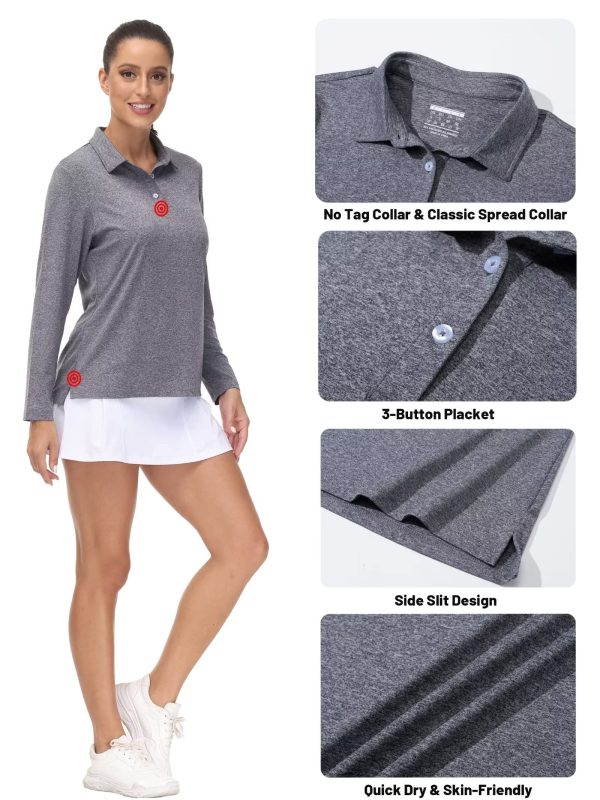 Women's Polo Shirts Long Sleeve UPF 50+ Sun Protection Golf Shirts Quick Dry Athletic Workout Collared Shirt