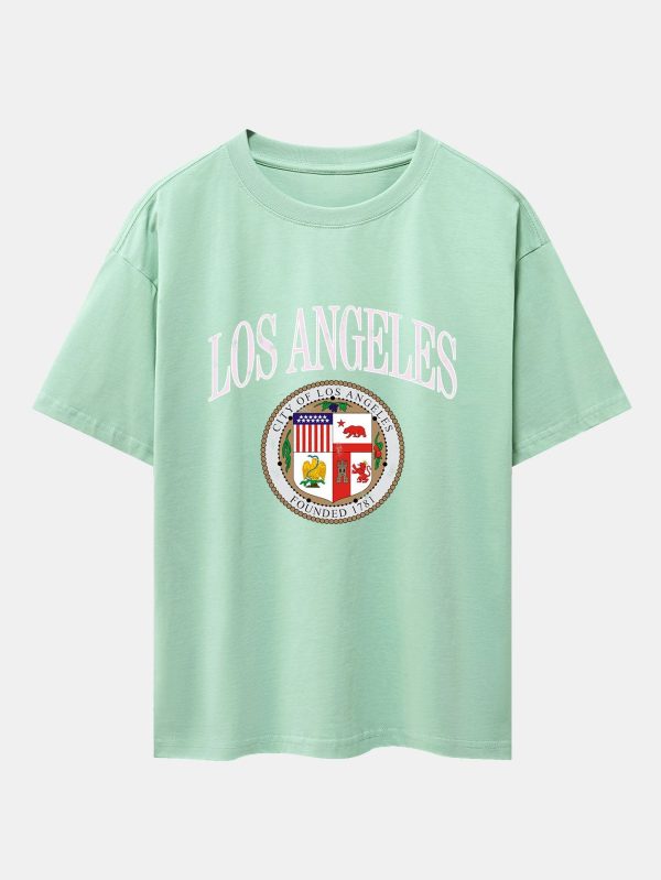 3bad5aaf78d6fe2a0f1632a3735b129f5ec300e7389eacabea98832e19c36beb.jpg Los Angeles Coat Of Arms Print Drop Shoulder Oversize T-Shirt