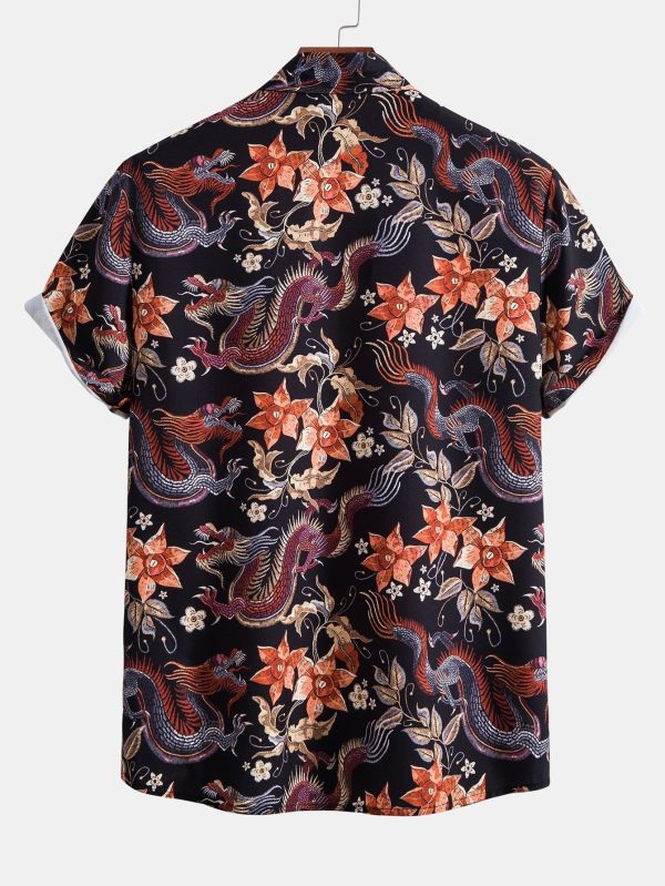 Dragon Floral Print Button Up Shirt & Dragon Print Swim Shorts