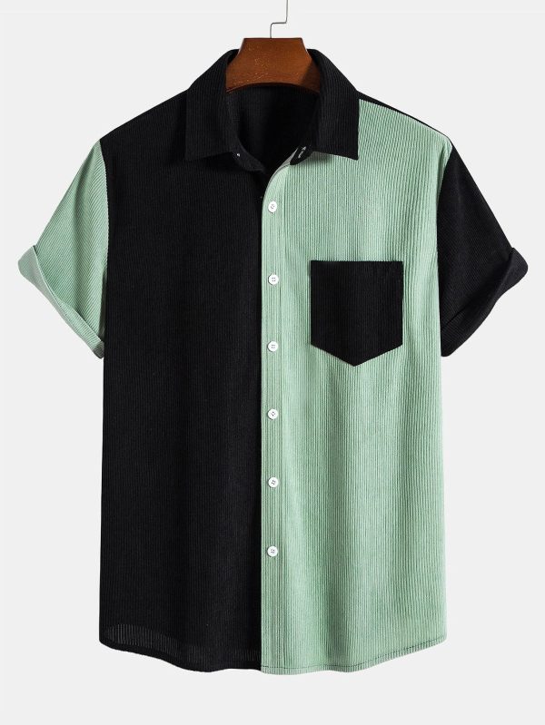 3db054d361f22a1fc9305bb7a58df86ef17f9de12b50d74d2cca6e7a16137884.jpg Short Sleeve Two-Tone Corduroy Shirt & Corduroy Shorts