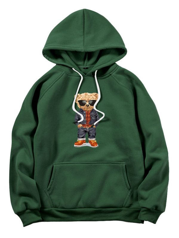 Denim Bear Print Hoodie