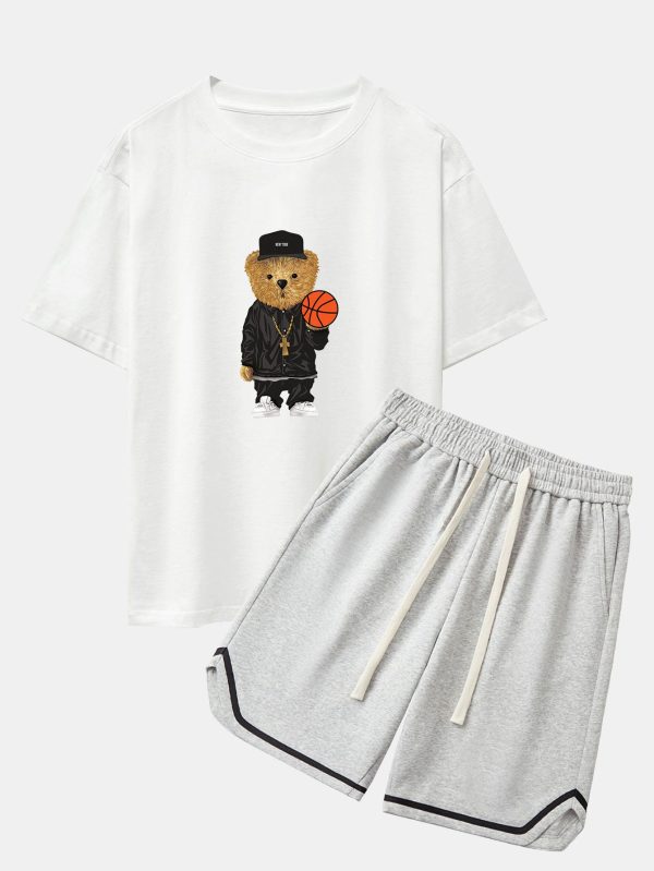 40b4d88350101daaccdb9ce3ee1db984c194e8a1cb035cb1dc6faed0ef4d15f7.jpg Basketball Bear Print Drop Shoulder Oversize T-Shirt & Jersey Basketball Shorts