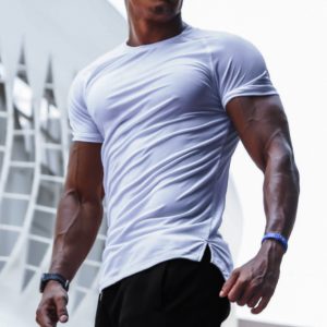 41042ec1ca1d1aeb80ad1efe9653a1aade7ee5a20b43184e62405e7a74d9ab38.jpg Men's Casual Solid Color Breathable Bottoming Shirt Sports Fitness Slim Thin Section Quick-drying Short-sleeved T-shirt
