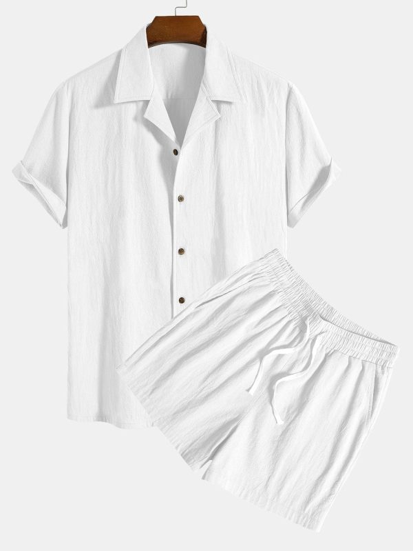 41bd25964576734f153a8286814d156b3533351140028cbae4e78643c954c970.jpg Textured Cotton Revere Shirt & 5" Shorts