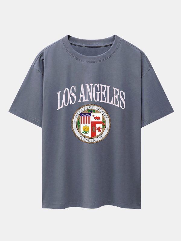 46023d252f6a53256dff0267f326053fbc2afb8e91fceb0b3521e89bd86ad3c4.jpg Los Angeles Coat Of Arms Print Drop Shoulder Oversize T-Shirt