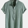 47969a5d770d629084f201ecf7164de017dfc556cd4016da8105a24d00c87448.jpg Short Sleeve Half Button Fly Henley Collar Shirt & Straight Leg Linen Pants