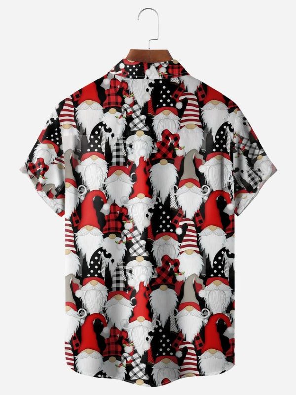 Christmas Gnome Chest Pocket Short Sleeve Casual Shirt