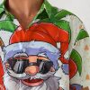 Mens Christmas Santa Surfing Print Front Buttons Soft Breathable Chest Pocket Casual Hawaiian Shirt