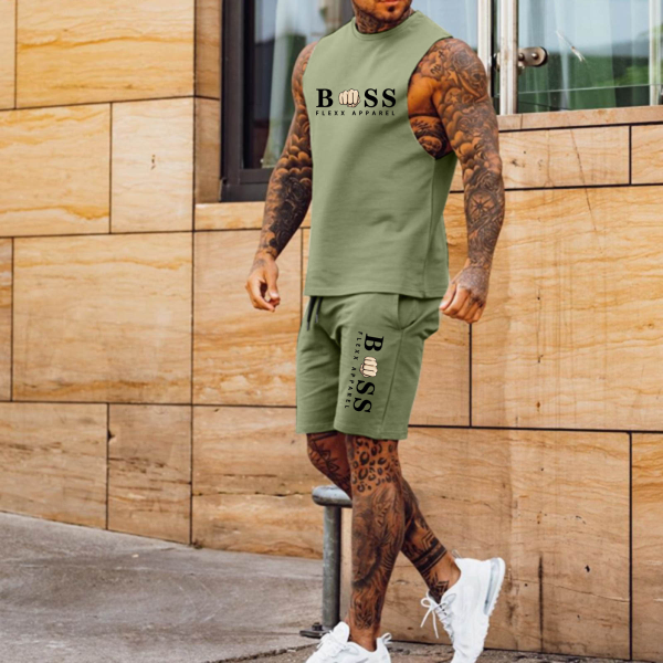 Suitmens Men's Casual Printed Tank Top Set
