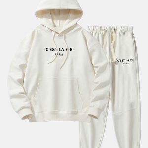Paris Print Cotton Blend Hoodie & Jogger Pants
