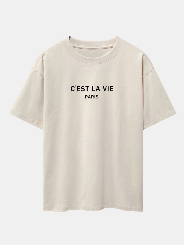 5af3026b6240d15d8f1978a5803a7ab282429324b39a8ebcbcd8ddbea57162a9.jpg Paris Letter Print Dropped Shoulders Oversize T-Shirt