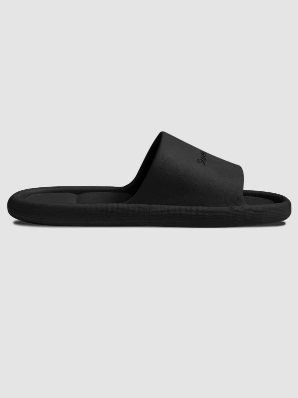 5c5d59cf9a5f937c4cfa9261942603374b566937850f234972b56f705b89af6c.jpg Cool Black Slippers For Women, Letter Embossed Slides