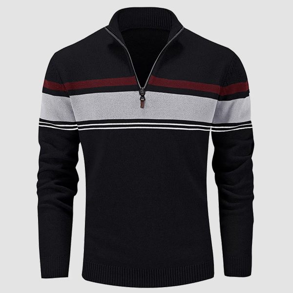 5f63976296b8619418593c6296bd2933f46b91c7d89f6737b25fb26e7cb44ec9.jpg Men's Sweater Half Zipper Turtleneck Warm Pullover Slim Fit Casual Comfortable Striped Knitted Sweaters