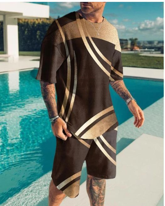 Suitmens Men's Brown Art Print Shorts Suit