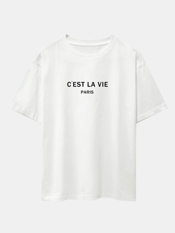67aab48d878142edf527d0b250f2a6fa8c360670e25f716962a63d664adf8a55.jpg Paris Letter Print Dropped Shoulders Oversize T-Shirt